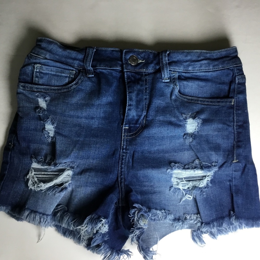 Cello Denim Shorts Distressed Ripped Frayed Hem Dark Wash Juniors Size 11